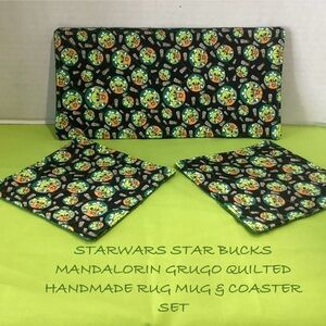 NEW STARBUCKS MANDALORIN QUILTED HANDMADE RUG MUG COASTER SET